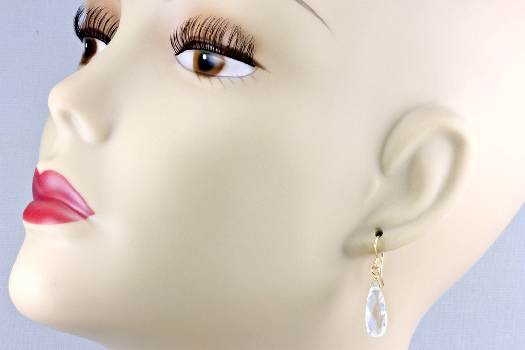 Clear Cubic Zirconia Earrings Teardrop AAA CZ Long Teardrops Sim Diamond Sterling Silver or 14k Solid Gold or Filled Faceted Simple Drops