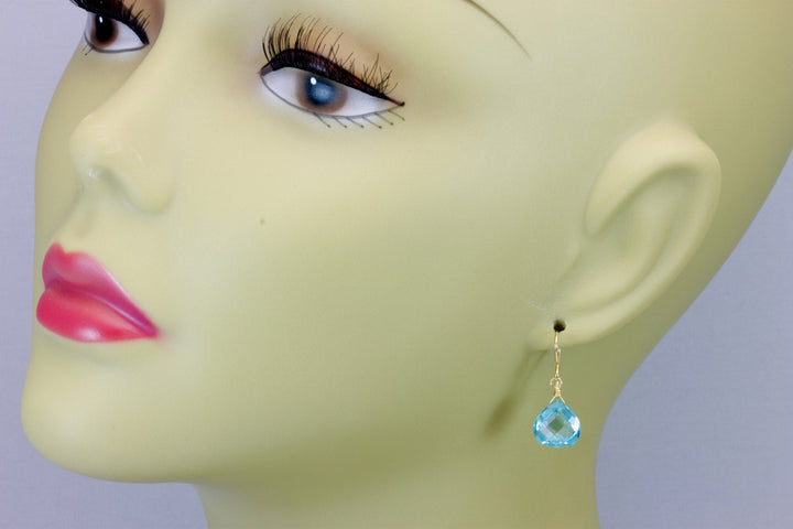 Aquamarine Cubic Zirconia Earrings Heart Aqua Blue AAA CZ  14k Solid Gold or Filled or Sterling Silver Dainty Faceted Rich Soft Blue Drops