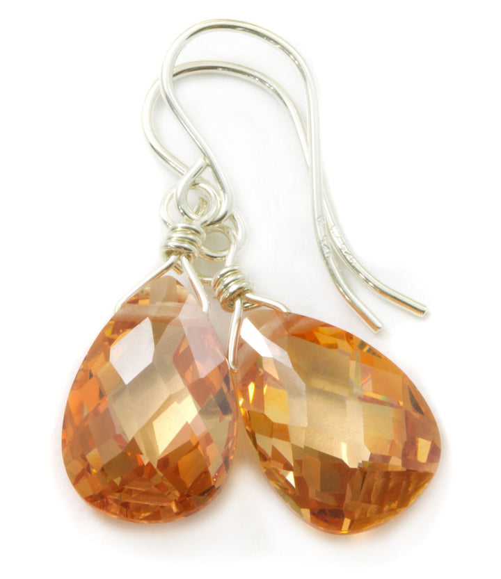 Champagne Cognac Cubic Zirconia Earrings Faceted Pear AAA CZ 14k Solid Gold or Filled or Sterling Silver Sim Diamond Dainty Classic Drops