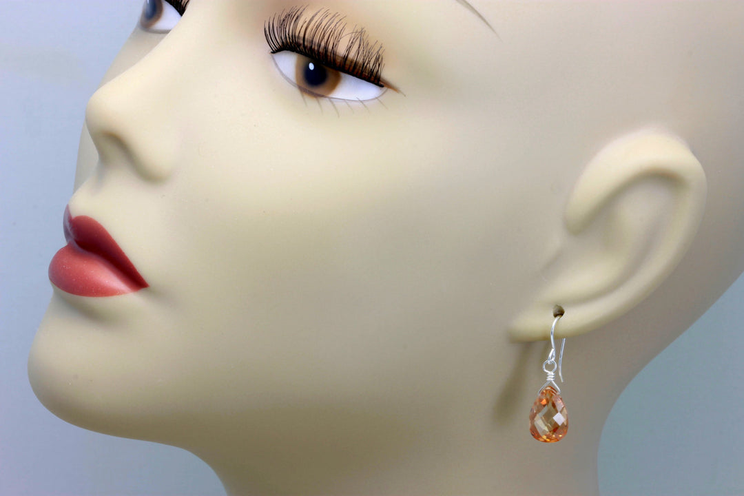 Champagne Cognac Cubic Zirconia Earrings Faceted Pear AAA CZ 14k Solid Gold or Filled or Sterling Silver Sim Diamond Dainty Classic Drops