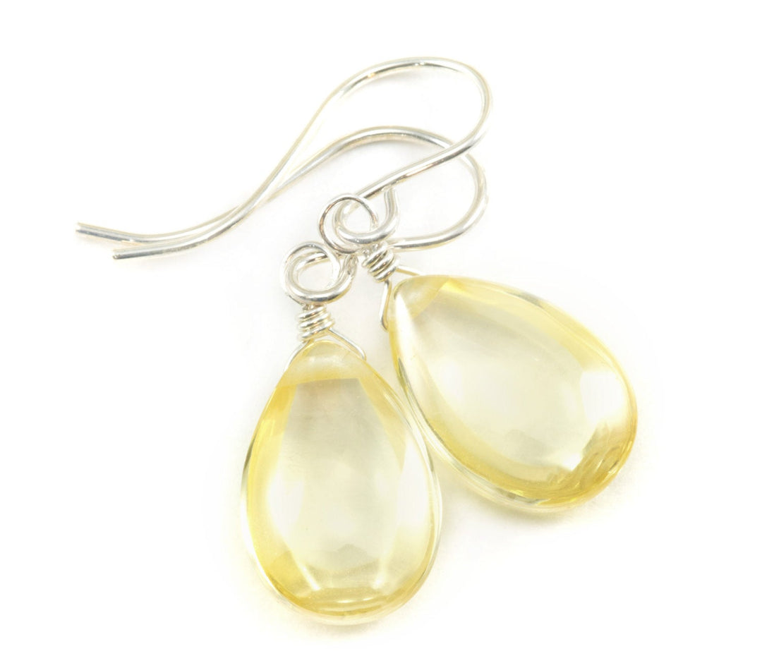 Champagne Soft Yellow Cubic Zirconia Earrings Teardrop AAA CZ Smooth Sterling Silver or 14k Solid Gold or Filled Sim Diamond Simple Drops