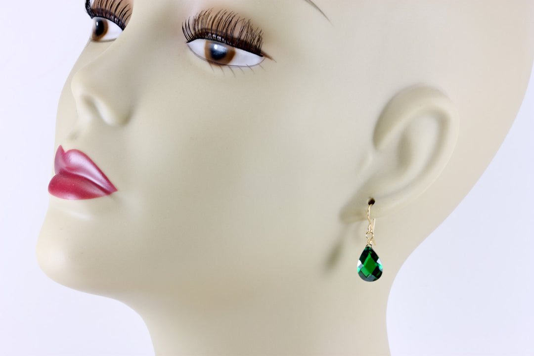 Emerald Green Cubic Zirconia Earrings Teardrop AAA CZ  Sterling Silver or 14k Solid Gold or Filled Rich Color Dainty Simple Classic drops