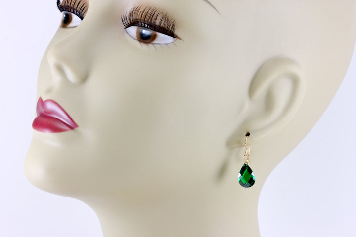 Emerald Green Cubic Zirconia Earrings Teardrop AAA CZ  Sterling Silver or 14k Solid Gold or Filled Rich Color Dainty Simple Classic drops