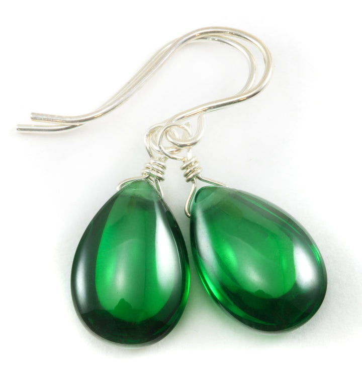 Emerald Green Cubic Zirconia Earrings Smooth Teardrop AAA CZ  Sterling Silver or 14k Solid Gold or Filled Rich Color Simple Dainty Drops