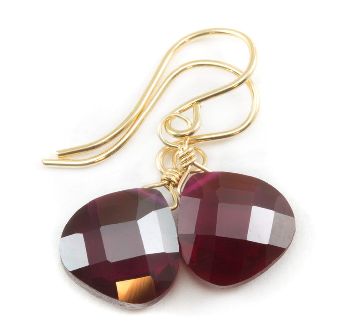 Red Ruby Cubic Zirconia Earrings Faceted Teardrop AAA CZ  Sterling Silver or 14k Solid Gold or Filled Heart Simple Deep Red Dainty Daily