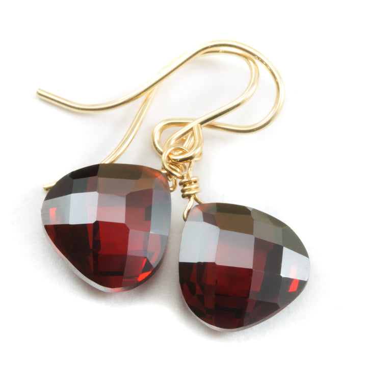 Garnet Red Cubic Zirconia Earrings Teardrop AAA CZ Heart Sterling Silver or 14k Solid Gold or Filled Simple Dainty lightweight Drops