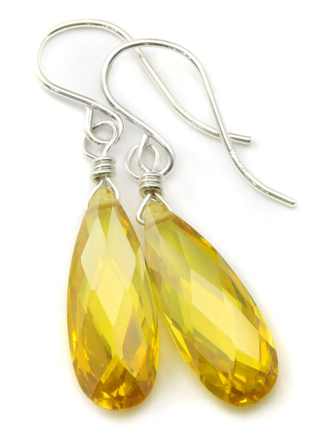Canary Yellow Cubic Zirconia Earrings AAA CZ  Long Dangle 14k solid gold or filled or Sterling Silver Everyday dainty drops faceted simple