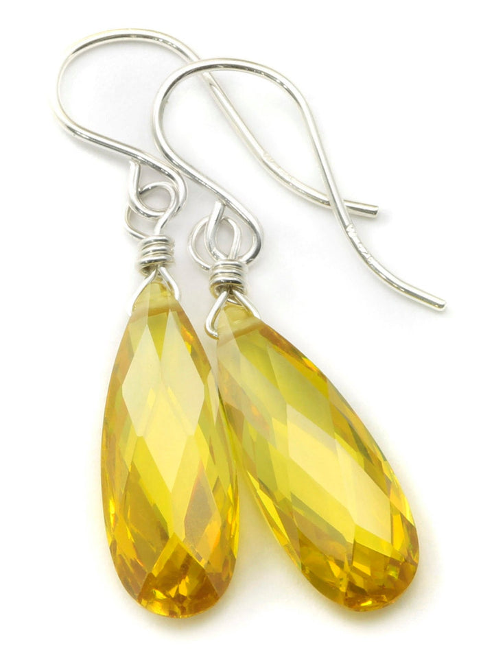 Canary Yellow Cubic Zirconia Earrings AAA CZ  Long Dangle 14k solid gold or filled or Sterling Silver Everyday dainty drops faceted simple