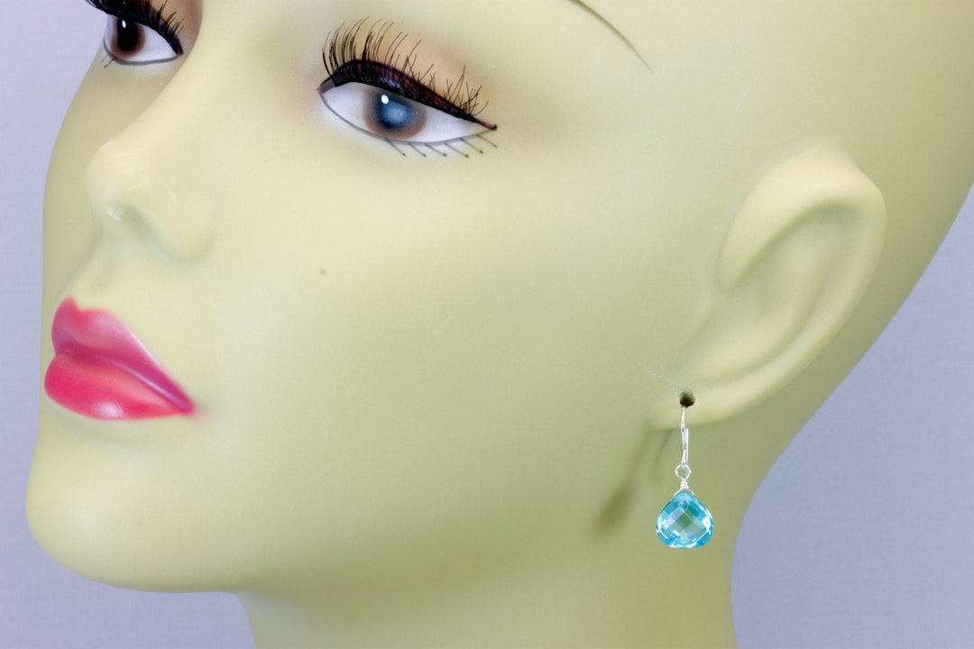 Aquamarine Cubic Zirconia Earrings Heart Aqua Blue AAA CZ  14k Solid Gold or Filled or Sterling Silver Dainty Faceted Rich Soft Blue Drops