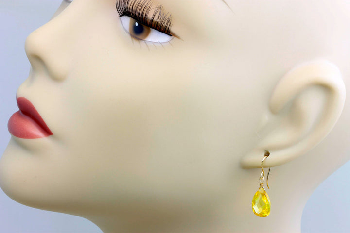 Topaz Swiss Blue Cubic Zirconia Earrings Long Teardrop AAA CZ  Sterling Silver or 14k Solid Gold or Filled Faceted Long Simple Drop Spyglass