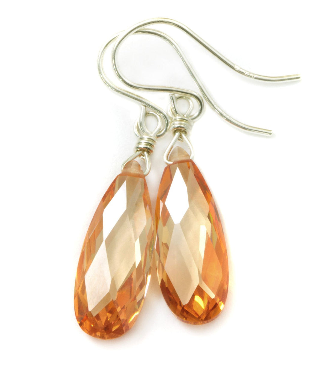 Peach Champagne Cognac Cubic Zirconia Earrings Faceted Long Teardrop CZ 14k Solid Gold or Filled or Sterling Silver Sim Diamond Dainty Drops