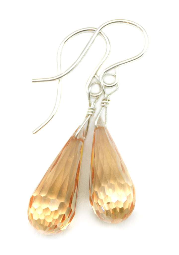 Champagne Cognac Cubic Zirconia Earrings Long Teardrop Micro Facet AAA CZ 14k Yellow Solid Gold or Filled or Sterling Silver Briolette Drops