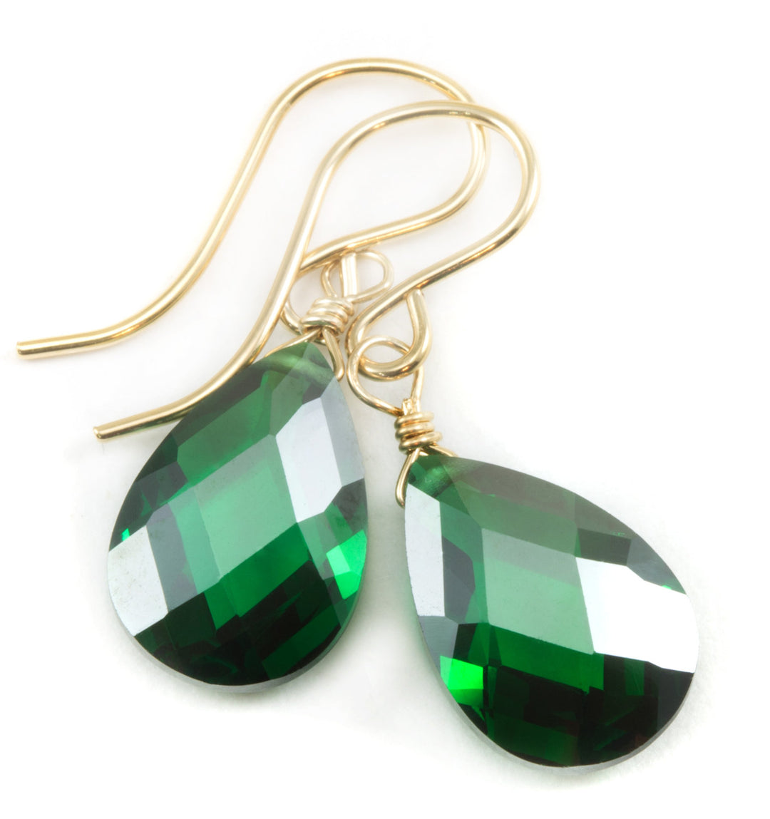 Emerald Green Cubic Zirconia Earrings Teardrop AAA CZ  Sterling Silver or 14k Solid Gold or Filled Rich Color Dainty Simple Classic drops