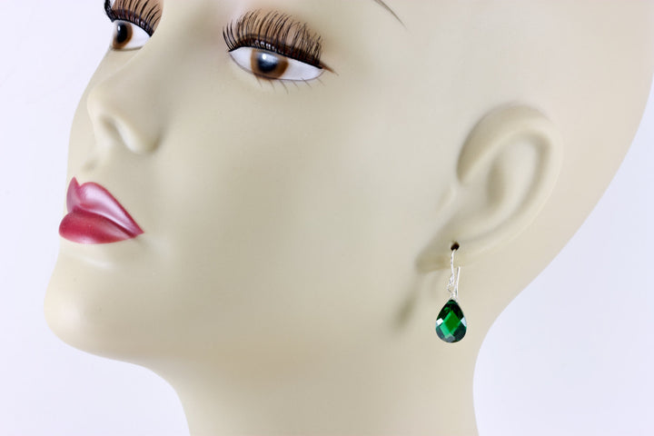 Emerald Green Cubic Zirconia Earrings Teardrop AAA CZ  Sterling Silver or 14k Solid Gold or Filled Rich Color Dainty Simple Classic drops