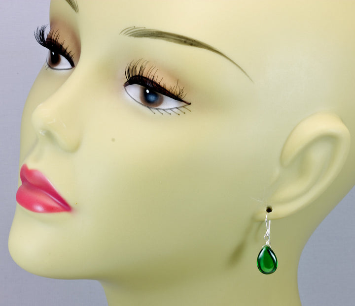 Emerald Green Cubic Zirconia Earrings Smooth Teardrop AAA CZ  Sterling Silver or 14k Solid Gold or Filled Rich Color Simple Dainty Drops