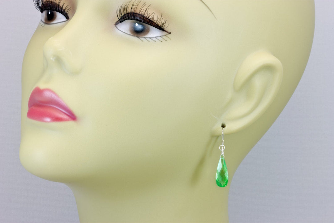 Peridot Green Cubic Zirconia Earrings Long Teardrop AAA CZ  Sterling Silver or 14k Solid Gold or Filled Faceted Cut Drops Simple Lightweight