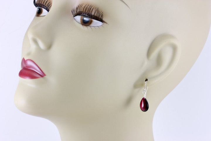 Red Ruby Cubic Zirconia Earrings Smooth Teardrop AAA CZ  Sterling Silver or 14k Solid Gold or Filled Deep Red Basic Simple Pear Dainty Drops