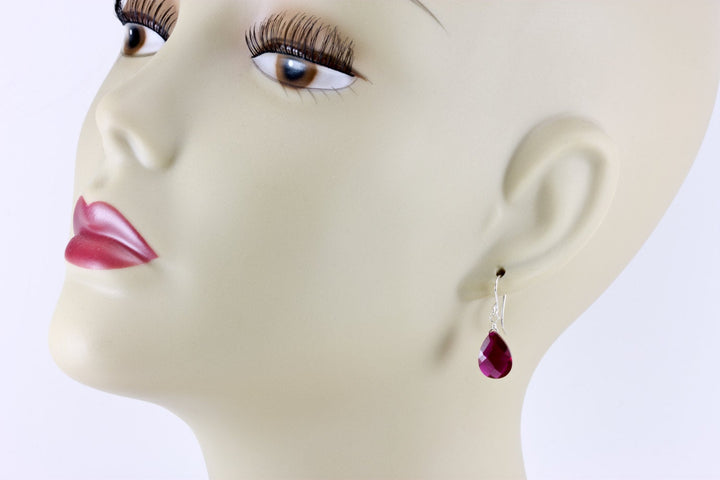 Red Ruby Cubic Zirconia Earrings Faceted Teardrop AAA CZ  Sterling Silver or 14k Solid Gold or Filled Deep Crimson Pear Simple Dainty Drop