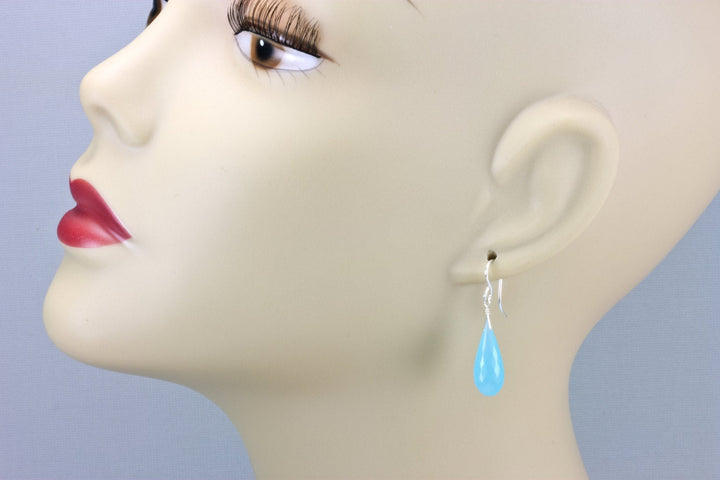 Light Blue Chalcedony Earrings Long Teardrop Briolettes Faceted 14k Solid Gold or Filled or Sterling Silver Sky Blue Micro Simple Drops