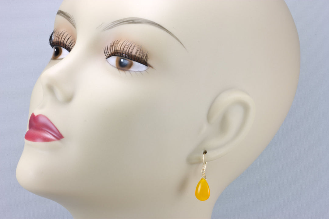 Honey Earrings Amber Yellow Smooth Quartz pear Teardrops Sterling Silver or 14k Solid Gold or Filled Unique Color Simple Daily Drops Classic