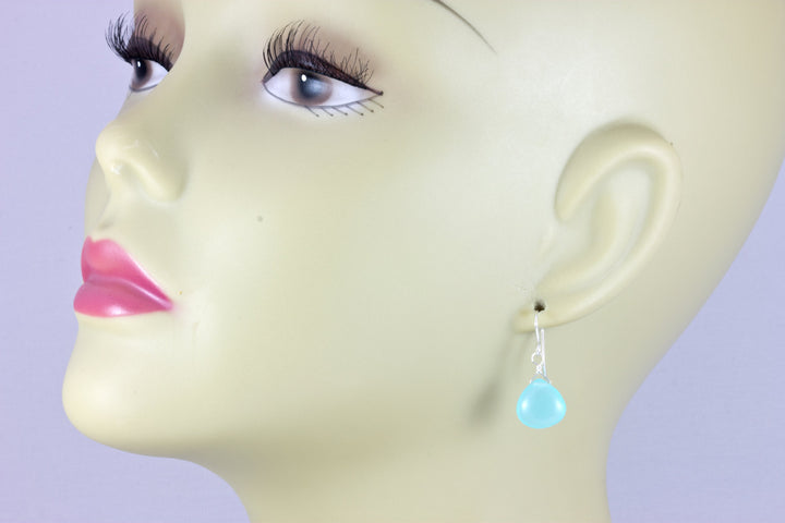 Aqua Blue Chalcedony Earrings Smooth Heart 14k Solid Gold or Filled or Sterling Silver Simple Soft Pale Color Teardrops Everyday Daily Drops