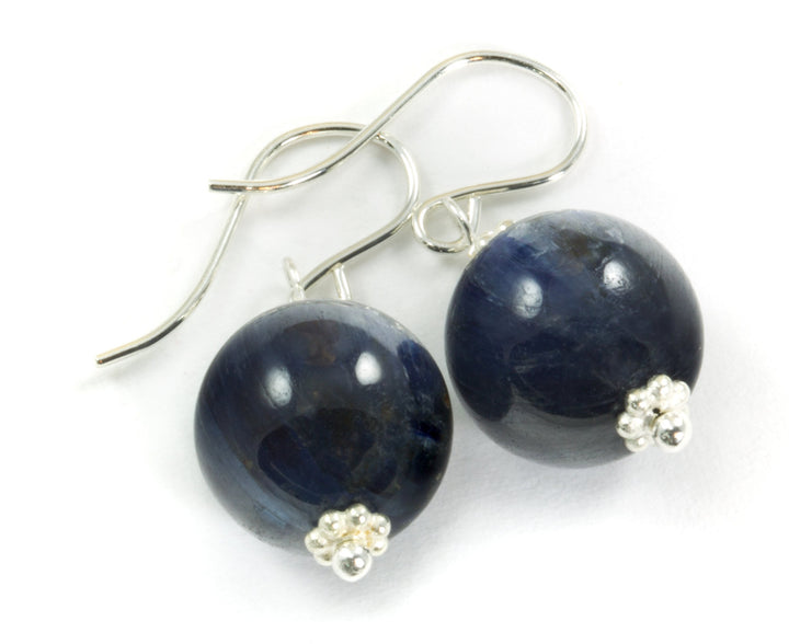 Kyanite Earrings High Quality Smooth Round Rich Blue 14k Solid Yellow Gold or Filled or Sterling Silver Natural  Deep Blue Simple Drops