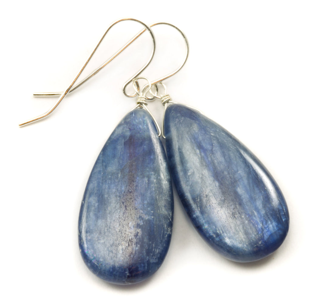 Kyanite Earrings High Quality Large Long Smooth Teardrop 14k Solid Gold or Filled or Sterling Silver Rich Blue Fat Natural Real  Simple