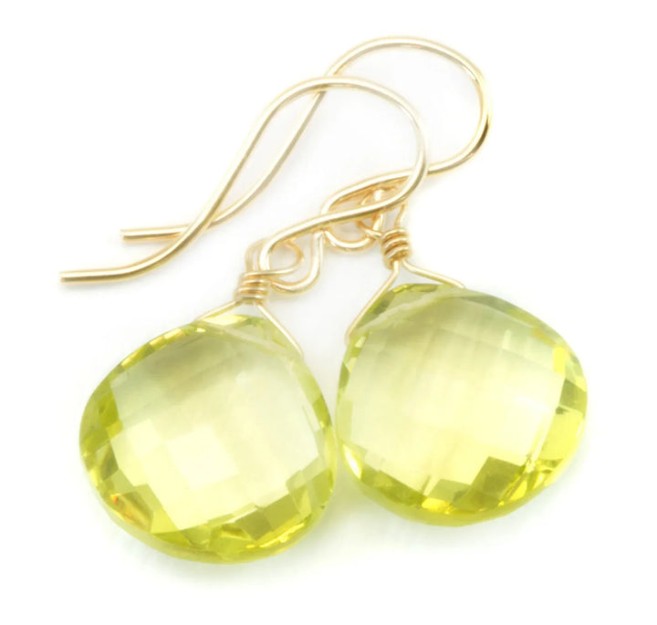 Lemon Yellow Quartz Earrings Sterling Silver or 14k Solid Gold or Yellow or Rose Filled Heart Teardrop AAA Natural Soft Color Classic Drops - Spyglass Designs