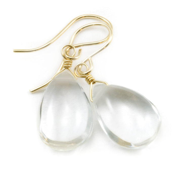 Crystal Clear Quartz Earrings Sterling Silver or 14k Solid Gold or Filled Teardrop Dangle Smooth pear teardrops simple natural daily drops