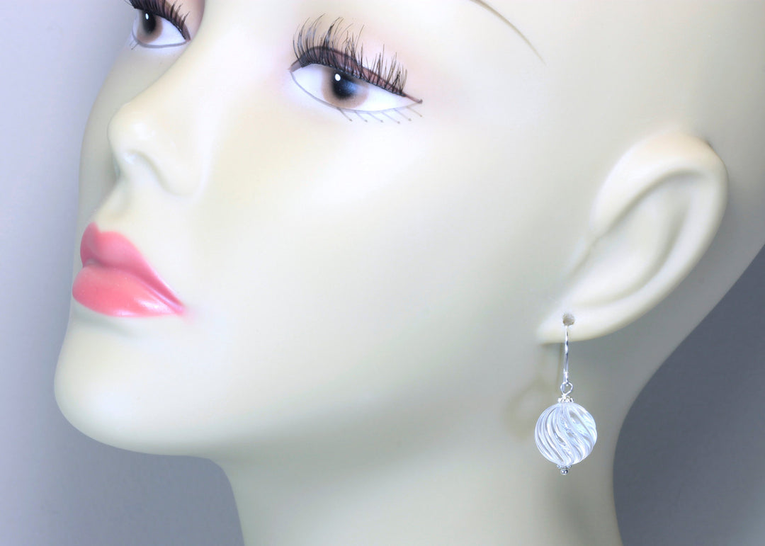 Clear Quartz Earrings Sterling Silver or 14k Solid Gold or Filled  Fancy Cut Smooth Natural Quartz Swirl Cut Round Beaded Accent Drops