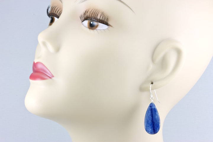 Kyanite Earrings High Quality Large Long Smooth Teardrop 14k Solid Gold or Filled or Sterling Silver Rich Blue Fat Natural Real  Simple