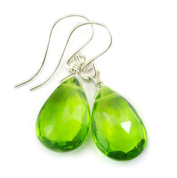 Peridot Green Earrings Sim Teardrop Dangle Drops Sterling Silver or 14k Solid Gold or Yellow or Rose Filled Faceted simple dainty daily wear