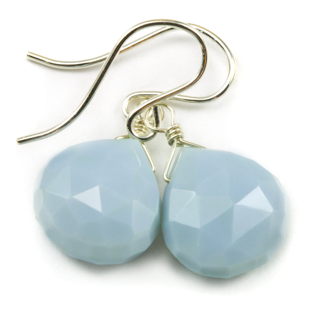 Opal Earrings Light Blue Natural Peruvian Opals Teardrop Faceted Drop Dangle 14k Solid Gold or Filled or Sterling Silver Lightweight Drops