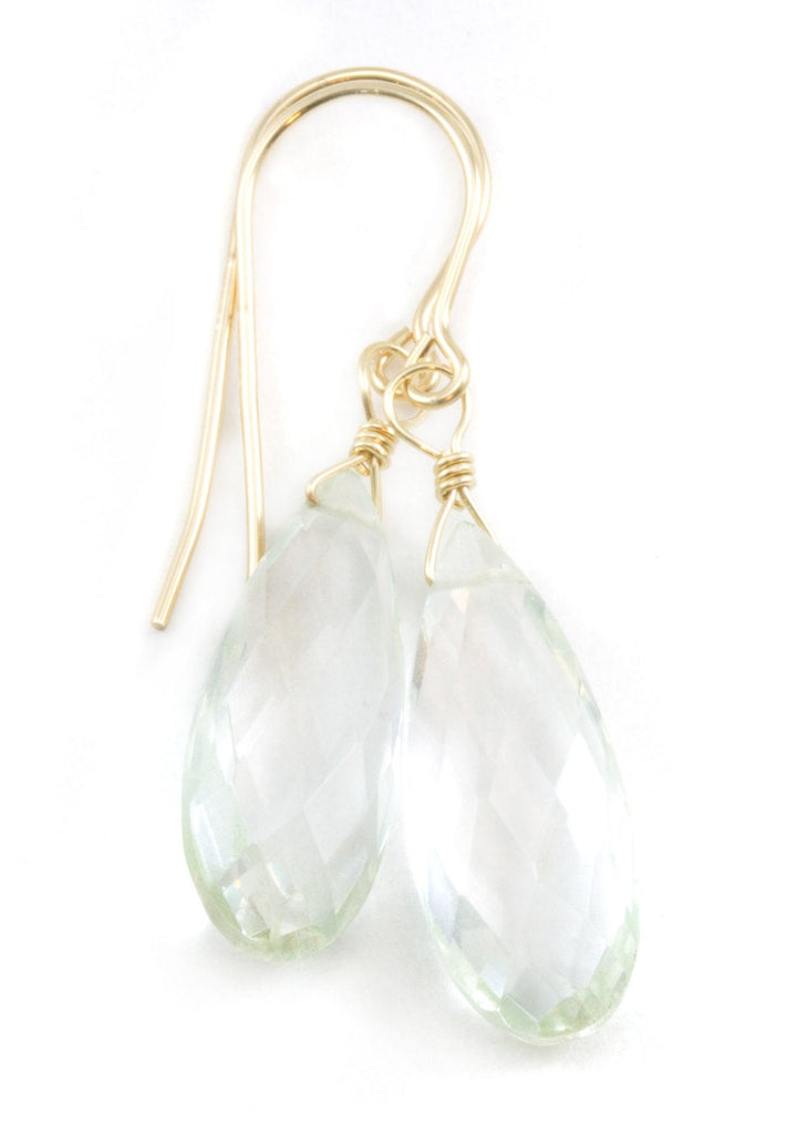 Crystal Clear Quartz Earrings Long Faceted Teardrop Drops 14k Solid Yellow Gold or Filled or Sterling Silver Natural Classic Basic Simple