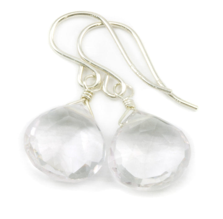 Crystal Clear Quartz Earrings Sterling Silver or 14k Solid Gold or Filled Heart Teardrop Dangle Faceted Simple Natural Dainty Everyday Drops