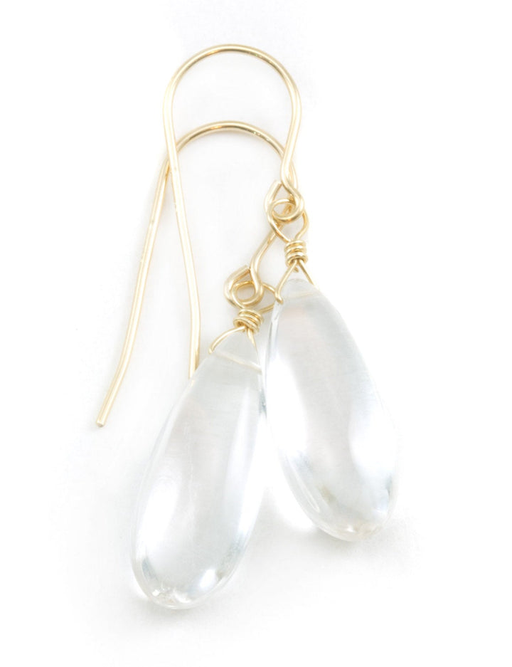 Crystal Clear Quartz Earrings Long Smooth Teardrop Drops 14k Solid Gold or Filled or Sterling Silver Pear Shape Puffed Drops Classic
