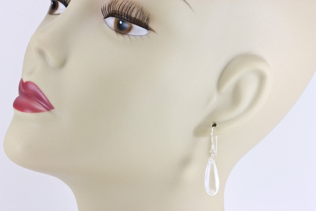 Crystal Clear Quartz Earrings Long Smooth Teardrop Drops 14k Solid Gold or Filled or Sterling Silver Pear Shape Puffed Drops Classic