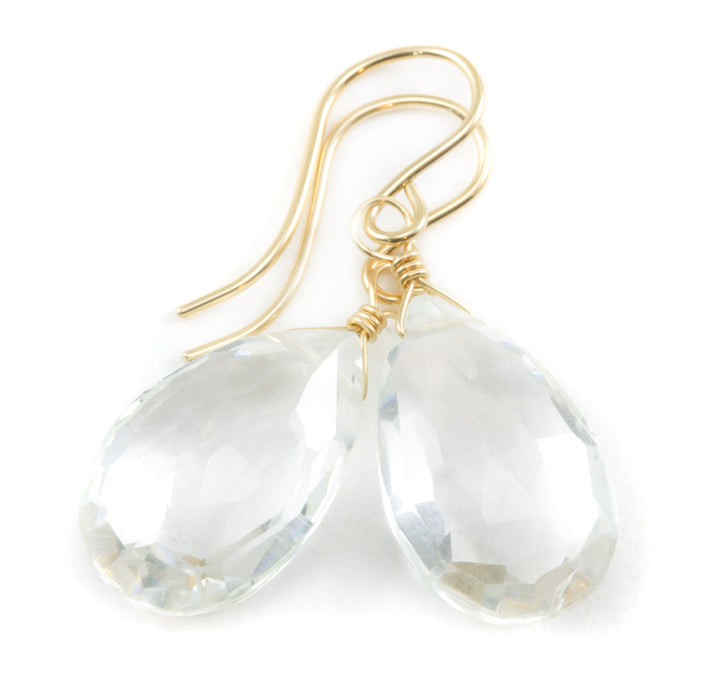 Crystal Clear Quartz Earrings Sterling Silver or 14k Solid Gold or Filled Faceted Large Pear Teardrops Classic Simple Everyday Neutral Drops