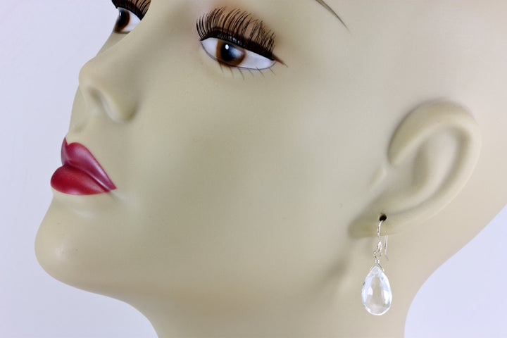 Crystal Clear Quartz Earrings Sterling Silver or 14k Solid Gold or Filled Faceted Large Pear Teardrops Classic Simple Everyday Neutral Drops