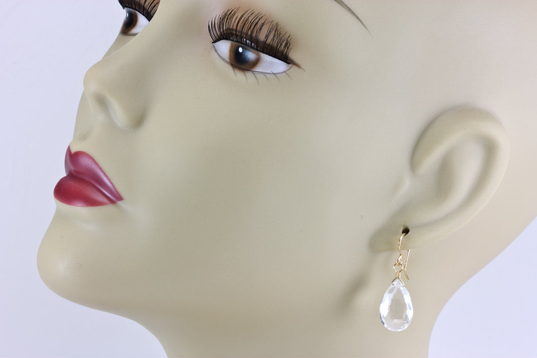 Crystal Clear Quartz Earrings Sterling Silver or 14k Solid Gold or Filled Faceted Large Pear Teardrops Classic Simple Everyday Neutral Drops