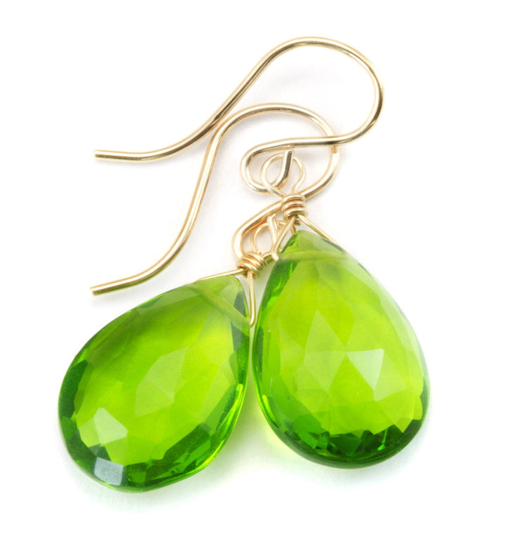 Peridot Green Earrings Sim Teardrop Dangle Drops Sterling Silver or 14k Solid Gold or Yellow or Rose Filled Faceted simple dainty daily wear