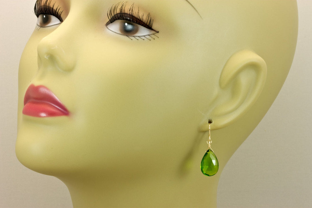 Peridot Green Earrings Sim Teardrop Dangle Drops Sterling Silver or 14k Solid Gold or Yellow or Rose Filled Faceted simple dainty daily wear