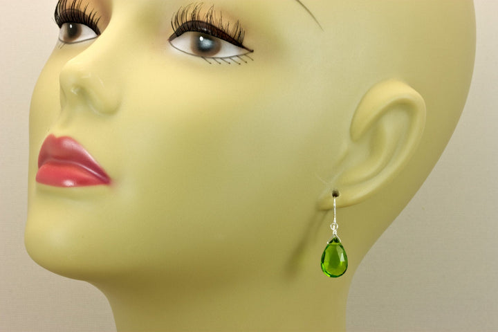 Peridot Green Earrings Sim Teardrop Dangle Drops Sterling Silver or 14k Solid Gold or Yellow or Rose Filled Faceted simple dainty daily wear