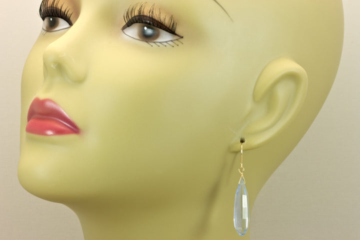 Ice Aqua Blue Sim Topaz Earrings Faceted Large Rounded Long Teardrop Sterling Silver or 14k Solid Gold or Filled Fancy Light 2 Inch Drops
