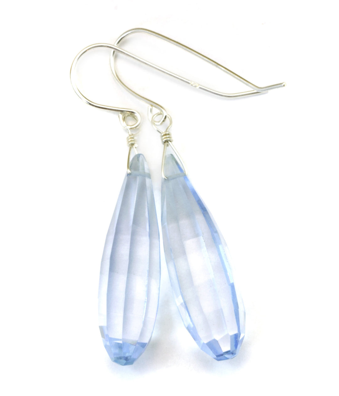 Ice Aqua Blue Sim Topaz Earrings Faceted Large Rounded Long Teardrop Sterling Silver or 14k Solid Gold or Filled Fancy Light 2 Inch Drops