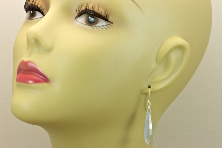 Ice Aqua Blue Sim Topaz Earrings Faceted Large Rounded Long Teardrop Sterling Silver or 14k Solid Gold or Filled Fancy Light 2 Inch Drops