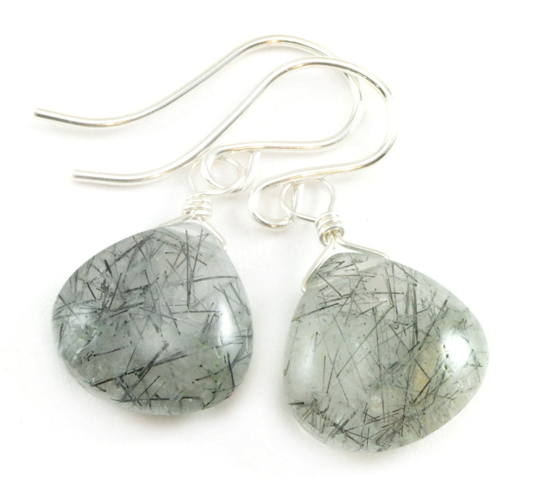 Black Rutile Tourmalated Quartz Earrings 14k Solid Gold or Filled or Sterling Silver Smooth Rutilated Heart Teardrop Rutilation Simple Drops