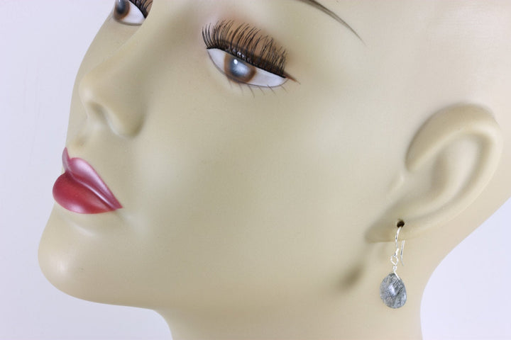 Black Rutile Tourmalated Quartz Earrings 14k Solid Gold or Filled or Sterling Silver Smooth Rutilated Heart Teardrop Rutilation Simple Drops