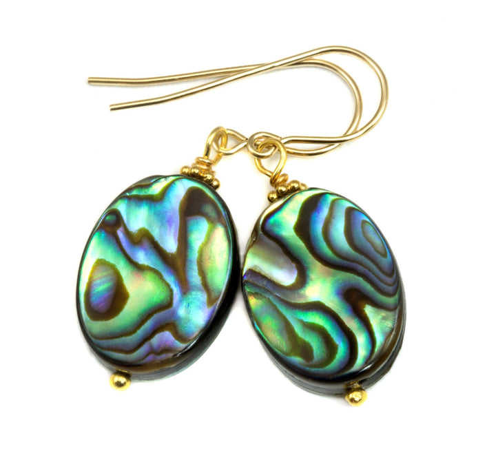Abalone Earrings Paua Shell Teardrop Natural Peacock Oval 14k Solid Gold or Filled or Sterling Silver Blue Green Ovals Simple Drops MOP