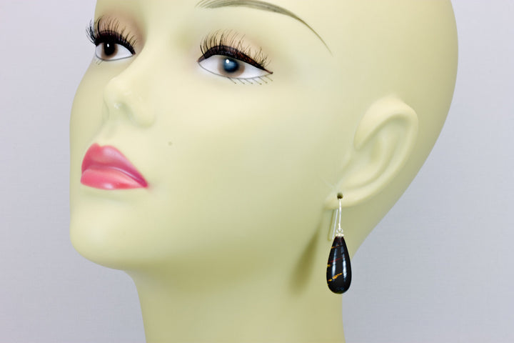 Tiger's Iron Eye Earrings Smooth Long Large Teardrop dangle drop Sterling Silver or 14k Solid Gold or Filled Natural Rounded Fat Drops